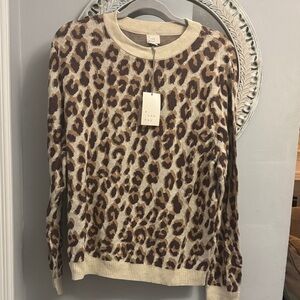 A New Day Animal Print Crew Neck Sweater - Brown and Cream